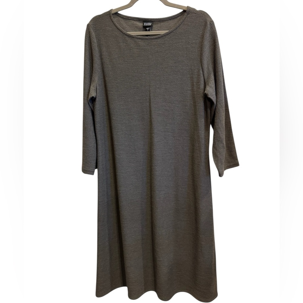 Eileen Fisher Women’s Charcoal Wool Lagenlook 3/4 Sleeve Midi Dress sz L